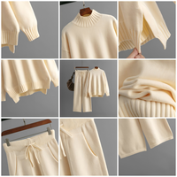 Ensemble tricoté d'hiver pour femme, col mandarin, manches longues, coupe ample, anti-plis, patchwork, élégant, faible MOQ, OEM