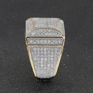 Anillo de boda de latón chapado en oro de 18 quilates para hombre, elegante, con circonita cúbica, estilo hip hop, para fiesta de compromiso, chapado en oro - Product Image 2