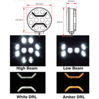 Projecteur LED rond de 9 pouces 80W pour camion de chantier, pare-chocs tout-terrain, feux de travail DRL, feux de brouillard et de conduite