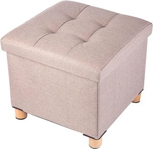 أزياء قابلة للطي تخزين مسند القدمين العثماني مع أقدام خشبية وغطاء - Product Image 1