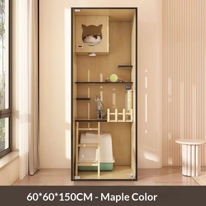 بيت قطط داخلي فاخر واسع من الخشب مع إضاءة LED، زجاج مقسى، تهوية متعددة الوظائف، مقاوم للغبار، قابل للتنفس، متين - Product Image 6