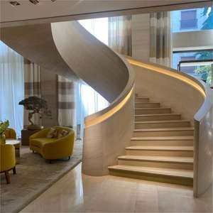 درج منحني بتصميم عصري مصنوع يدويًا للفيلات الراقية درجات خشبية مع درابزين للاستخدام الداخلي في كندا/الولايات المتحدة - Product Image 1