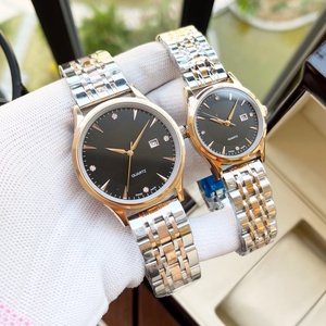 Montres mécaniques pour couple, acier inoxydable argenté avec cadran blanc, affichage de la date et accents de diamants Omegaes - Product Image 3