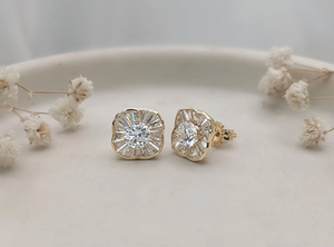 สแควร์วินเทจตัดในห้องปฏิบัติการที่ยอดเยี่ยมแกนเพชร14K ทองดีพรีเมี่ยมห้องปฏิบัติการที่ปลูกเพชรต่างหูเพชรที่มีสไตล์เสร็จ - Product Image 2