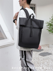 <b>Black</b> Roll-Top SchoolBags Urban Minimalist Business Roll-Top <b>Backpack</b> Mens Bags - Product Image 1