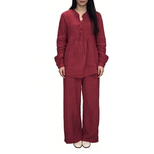 Completo Autunnale da <span class=keywords><strong>Donna</strong></span> Sehe Fashion Due Pezzi con Comodo Top a Maniche Lunghe in Misto <span class=keywords><strong>Cotone</strong></span> e <span class=keywords><strong>Lino</strong></span> e <span class=keywords><strong>Pantaloni</strong></span> Casual a Gamba Larga con Coulisse - Product Image 3