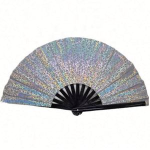 Abanico Plegable Reflectante Iridiscente con Diseño de Estrella Holográfica y Soporte para Abanico, Disponible en Stock - Product Image 5