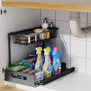 Debajo del fregadero Gabinete deslizante de <span class=keywords><strong>2</strong></span> niveles Cesta Organizador Cajón Extraíble Gabinete Organizador de fregadero multiusos para baño Cocina - Product Image 3