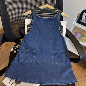 2025 nuevo conjunto de ropa de verano para niñas, Vestido vaquero transpirable y vestido Netuki tejido de PVC, pasteles de hilo para matar en el mercado esta temporada - Product Image 6