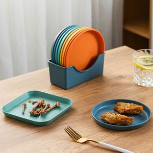 Ensemble d'assiettes rondes en mélamine réutilisables colorées, non toxiques, vaisselle moderne pour la maison - Product Image 1