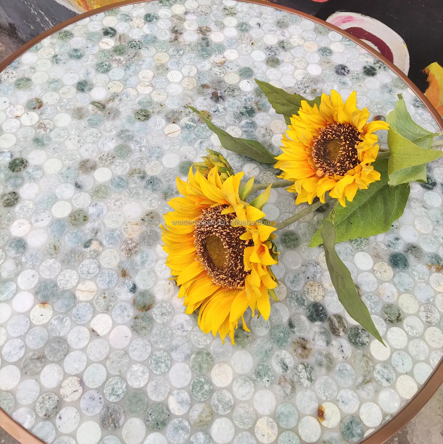 Weide Fabriek Op Maat Marmeren Mozaïek Salontafel Hotel Huis Gepersonaliseerde Stenen Tafel Strand Binnenplaats Tafel