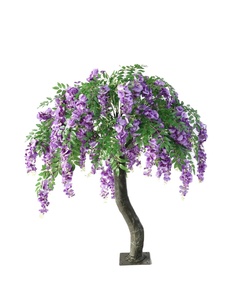 Albero di ciliegio artificiale personalizzato per esterni, grande, 8 piedi, con fiori di ciliegio finto in plastica, colore bordeaux, con telo protettivo da 30 pollici, colore lilla blu. - Product Image 1