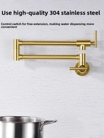 Robinet de cuisine pliable en acier inoxydable 304 avec double poignée, bec extensible et rotatif, et cartouche céramique pour évier de cuisine