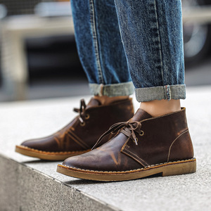 Botas de Media Caña para Hombre, de Cuero Genuino, Punta Redonda, con Cordones, Suela de Goma, para Todas las Temporadas, Zapatos Casuales para Caminar - Product Image 2