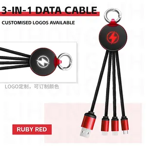 Gadgets USB promocionales Mini portátil 3 en 1 Cable de carga Llaveros con cables para cargar teléfonos Llavero-Cable de carga