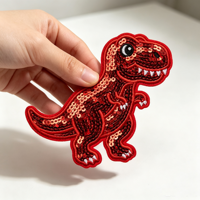 Patch Dinosaure Scintillant Brodé T-Rex Rouge avec Paillettes pour T-shirt, Veste, Sac à Dos, DIY