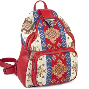 Kilim diseñado rojo-tela crema turco mochila - Product Image 1