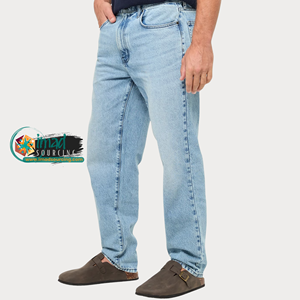 Jean en denim de coton pour homme, coupe droite, délavé clair, taille mi-haute, coupe classique, décontracté, pour le printemps et le quotidien - Product Image 2