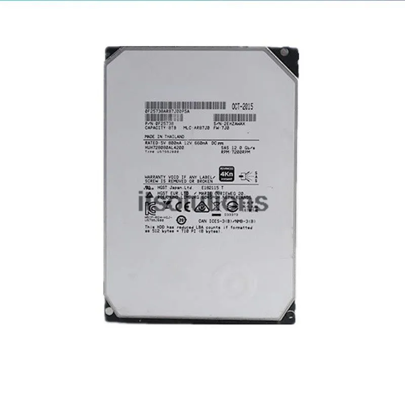 Para HGST/Hitachi 8T 12Gb empresa 128M servidor SAS hélio disco rígido HUH728080AL4200 Teste de funcionamento