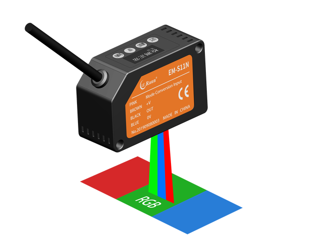LE Raun Color Sensor Red Green Blue Optical Recognition Switch 18-28mm Two Detection Modes 24VDC NPN PNP Automation EM-S11