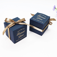 Boîte d'emballage de chocolat bleu marine feuille d'or enregistrer la date emballage de cadeau de mariage boîtes de bonbons avec nœud en ruban