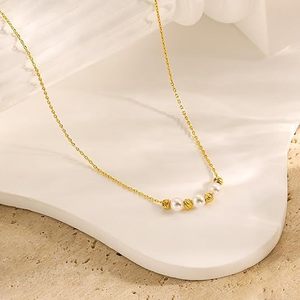 Collana da Donna in Ottone con Perle, Minimalista ed Elegante, per il Quotidiano, Squisita Catena per Clavicola, Gioiello di Moda Inossidabile - Product Image 1