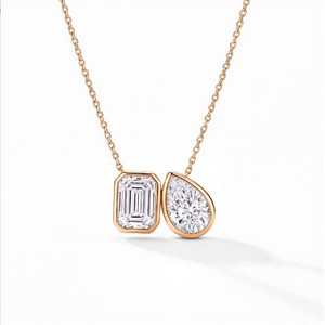 Moderno colgante de diamante cultivado en laboratorio Toi et Moi con diseño de doble piedra y engastes de bisel elegantes, estilo de estación integrada - Product Image 2