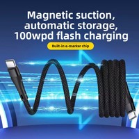 Organisateur de câbles magnétique pour voiture, compatible Type-C pour téléphones, charge rapide PD 100W, câble tressé