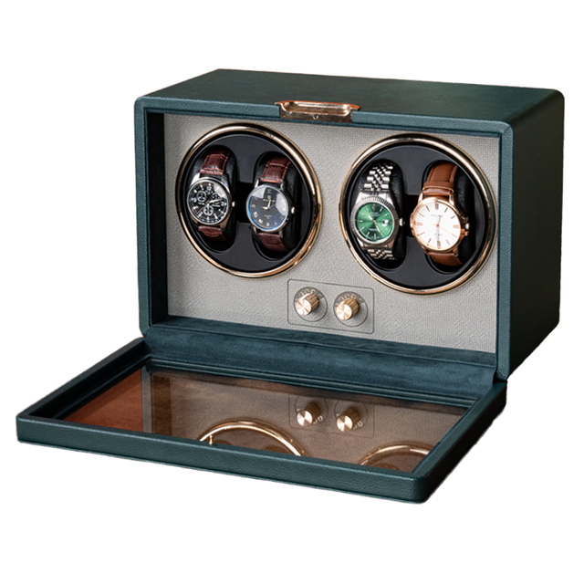 Luxury 5 Speed 4 Slots Mechanical Watch Winder With Silent Self Pendulum Motor LED Light Wooden Display Storage Box