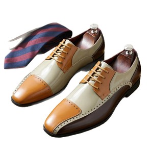 2026 Trending Pointed Toe Business Formal Oxfords British Breathable Lace-Up Color <b>Block</b> Leather Shoes for Men - Product Image 5