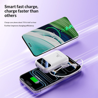 Batería Externa Portátil Mini Ligera de 10000 mAh con 2 Cables Integrados, Pantalla Digital, Luz LED y Asa
