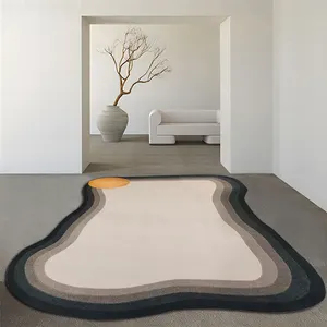 Custom Carpet Target Market Modern Designer Branded Floor Hand Tufted New Zealand Wool Acrylic Floor Die Cut Shape Rug