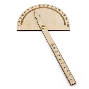 Regla de ángulo de 180 grados de madera para niños, juguete educativo de ciencia DIY, modelo de transportador, forma geométrica, control manual - Product Image 3