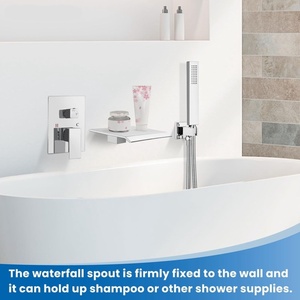 <span class=keywords><strong>Robinet</strong></span> de baignoire mural cascade avec douchette, ensemble de remplissage de baignoire monocommande chromé - Product Image 5