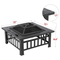 Table de foyer de 32 pouces avec fouet à brasero et écran anti-étincelles, foyer extérieur, brasero carré en métal 3-en-1 pour jardin