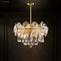 Lámpara Colgante LED de Cristal con Diseño de Loto Dorado, con Control Remoto, Tamaño Mediano, Estilo Postmoderno, para Sala de Estar, Hotel, Villa, Venta al por Mayor