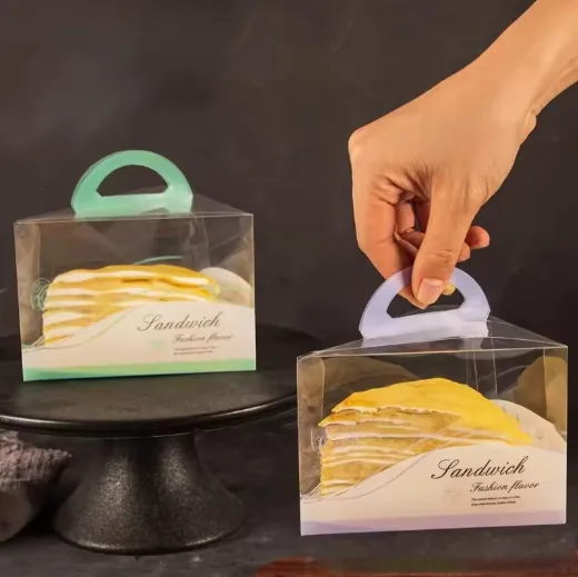 Preferentiële Eco-Vriendelijke Food Grade Plastic Driehoek Taartdoos Doorzichtige Cakebox Flip