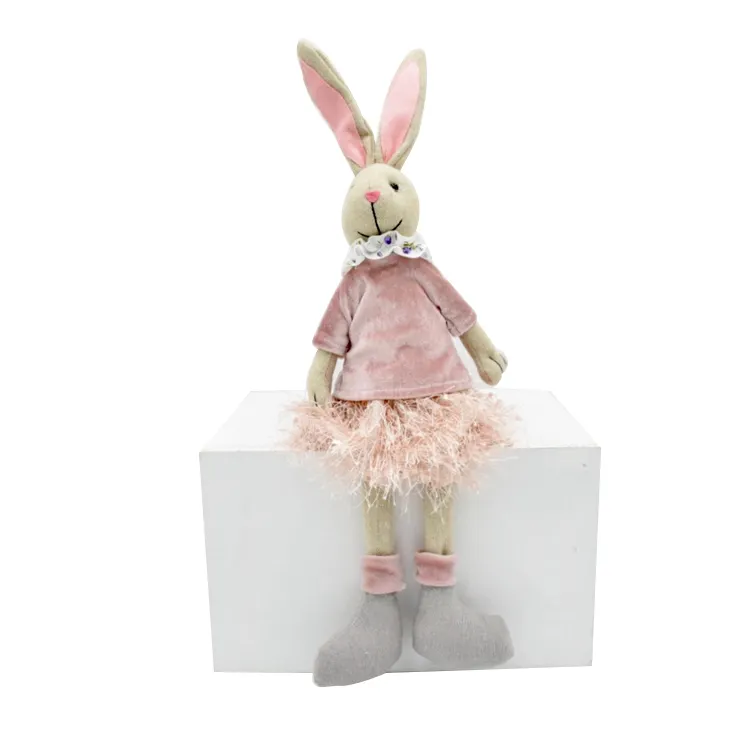 Праздничные подарки в пасхальном стиле 19 дюймов, розовые плюшевые стоячие кролики, полка, украшение в виде кролика с платьем