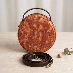 Handcrafted Rust Orange Circle Bag Textured Woven Crossbody Purse Aesthetic Mini Bag Bulk Export India - Product Image 4