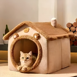 Casa <span class=keywords><strong>para</strong></span> Mascotas 2 en 1 Plegable, Sofá Cueva <span class=keywords><strong>para</strong></span> Gatos, Cama <span class=keywords><strong>para</strong></span> Gatos <span class=keywords><strong>Pequeños</strong></span> y Medianos, Cachorros, Caseta Cálida <span class=keywords><strong>para</strong></span> <span class=keywords><strong>Perros</strong></span> <span class=keywords><strong>de</strong></span> Interior, Lavable y Desmontable - Product Image 1