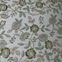 Nouveau Tissu en Dentelle Perlée 3D de Luxe à Motif Floral Vert Menthe 2026 – Vente en Gros