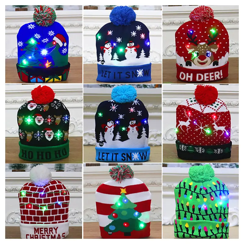 Led Navidad Papá Noel Sombrero de punto Sombrero de Navidad Regalo Niños Adultos Navidad Sombreros de Navidad con luces LED