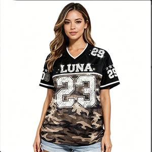 Maillot de football américain personnalisé unisexe avec strass imprimés, col en V, maille polyester 220 GSM, OEM privé - Product Image 1