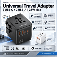 Adaptateur de prise de voyage universel, chargeur GaN 35W avec 3 ports Type-C, 2 ports USB-A, charge rapide multi-ports