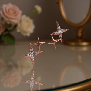 Orecchini a Stella E3908 in Oro Rosa con Cristalli e Strass, Design Trendy per Donna - Product Image 2