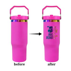 Gobelet isotherme en acier inoxydable de 30 oz avec paille rabattable et poignée, pour personnalisation DIY effet arc-en-ciel, bouteille d'eau vierge pour gravure laser et sublimation - Product Image 3