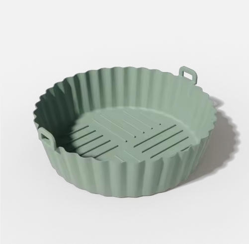 Premium Quality Reusable Air Fryer with Accessory Pan Featuring Silicone Interior Basket and Comfortable Handles