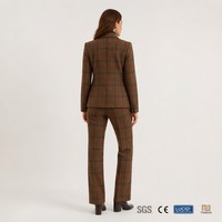 Ensemble tailleur pantalon pour femme, coupe droite, blazer à revers crantés, pantalon droit, motif écossais en tweed, personnalisable avec logo