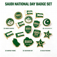 Badge en métal imperméable et résistant à la décoloration pour la Fête nationale saoudienne, conception personnalisée, plusieurs styles, souvenir en émail pour cadeau de festival, vente en gros