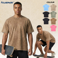 T-shirt Homme Oversize Kuenzi OEM RTS 300GSM Coton Lavé Vintage Grande Taille 2XL Col Rond Décontracté Streetwear Uni Été